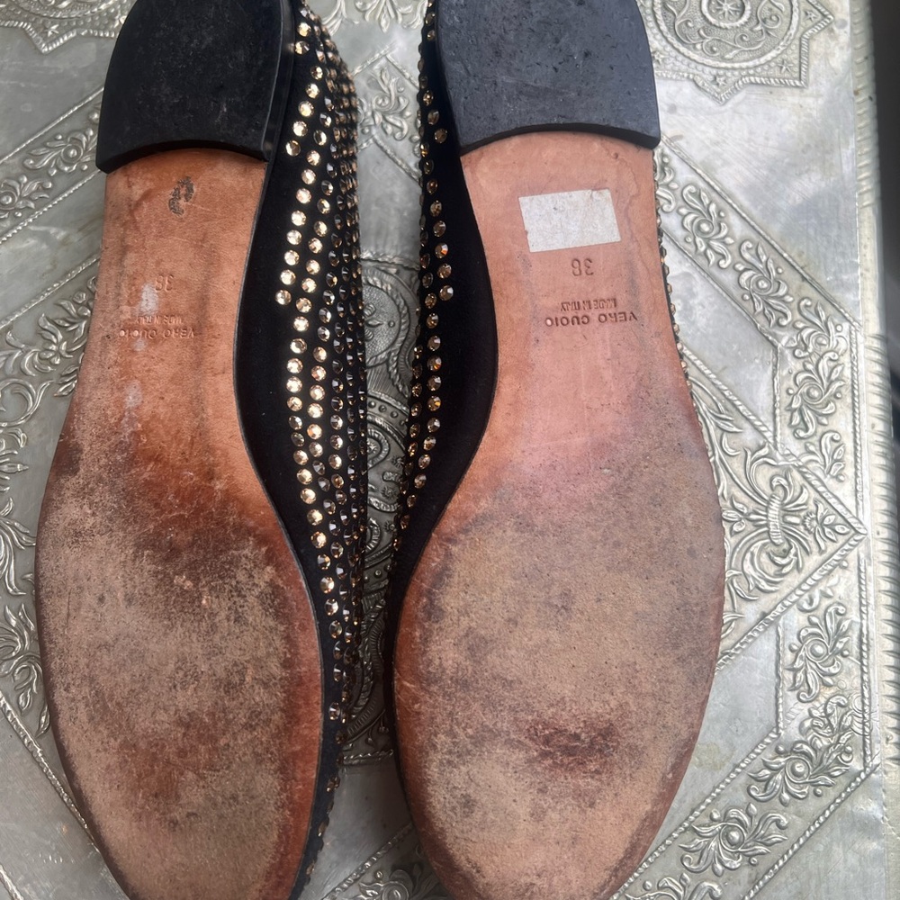Giuseppe Zannoti Black and Gold Studded Women's Flats. - Picture 7 of 13